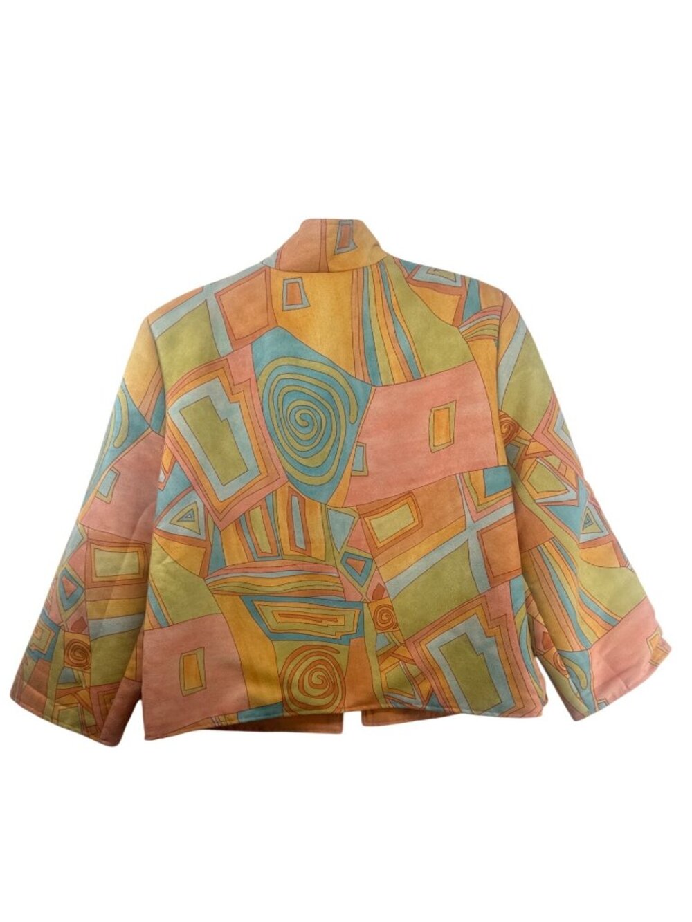 Vintage Norm Thompson Blazer Sz L Orange/Teal Artsy Abstract Faux-Suede Boho - Picture 2 of 9